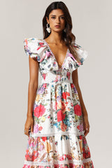 Violet Backless Ruffle Floral Printed Maxi Dress