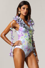 Loyisa Halter V-Neck Floral Printed Tassel Swimwear And Skirt Two-Piece Set