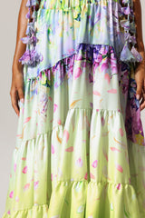 Loyisa Halter V-Neck Floral Printed Tassel Swimwear And Skirt Two-Piece Set