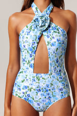 Tulip Floral Printed High Slit Swimwear And Skirt Two-Piece Set