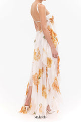 joanna Floral Halter Backless Split Maxi Dress