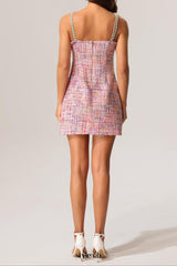 joanna Round Neck Bradde Chain Sleeveless Tweed Mini Dress