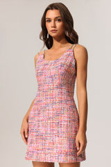joanna Round Neck Bradde Chain Sleeveless Tweed Mini Dress