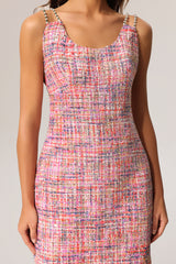 joanna Round Neck Bradde Chain Sleeveless Tweed Mini Dress