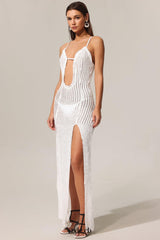 Xlyia Halter Hollow Out High Slit Maxi Dress