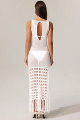 Serena Sleeveless Hollow Out High Slit Tassels Maxi Dress