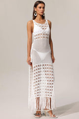 Serena Sleeveless Hollow Out High Slit Tassels Maxi Dress