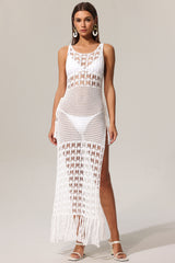 Serena Sleeveless Hollow Out High Slit Tassels Maxi Dress