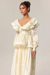 jennifer Folds V-Neck Long Sleeves Top And Skirt Two-Piece Set