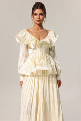 jennifer Folds V-Neck Long Sleeves Top And Skirt Two-Piece Set