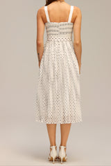 janice Halter Pearl Dot Printed Folds Midi Dress