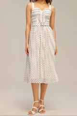 janice Halter Pearl Dot Printed Folds Midi Dress