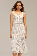 janice Halter Pearl Dot Printed Folds Midi Dress