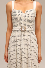 janice Halter Pearl Dot Printed Folds Midi Dress