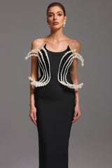 tiffany Pearl Bandage Sleeveless Maxi Dress in black