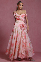 simona Sleeveless Flowers Flounce Maxi Dress