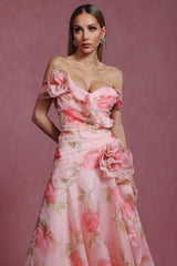 simona Sleeveless Flowers Flounce Maxi Dress