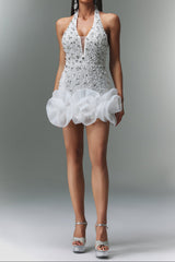 Tove Sleeveless V-neck Diamond Flowers Mini Dress