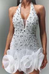 Tove Sleeveless V-neck Diamond Flowers Mini Dress