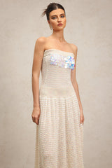 kimberley beige off-shoulder Sleeveless sequin jersey Maxi Dress