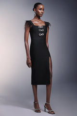 josephine Bows High Slit Diamond Bandage Midi Dress