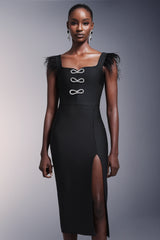 josephine Bows High Slit Diamond Bandage Midi Dress