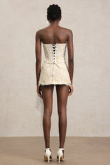 white Herringbone tube top floral ruffle mini dress suit