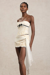 white Herringbone tube top floral ruffle mini dress suit