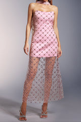 alberta Strapless Sequins pearl mini dress in pink