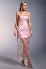 alberta Strapless Sequins pearl mini dress in pink