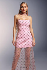 alberta Strapless Sequins pearl mini dress in pink