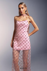 alberta Strapless Sequins pearl mini dress in pink