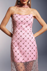 alberta Strapless Sequins pearl mini dress in pink