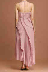 alva Sleeveless Folds Slit Maxi Dress in light pink
