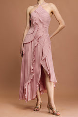 alva Sleeveless Folds Slit Maxi Dress in light pink