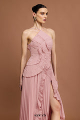 alva Sleeveless Folds Slit Maxi Dress in light pink