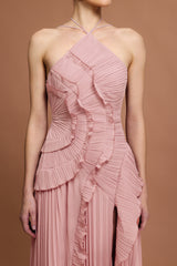 alva Sleeveless Folds Slit Maxi Dress in light pink