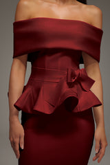 Eleanore Off The Shoulder  Ruffled Edge Red Midi Dress