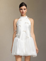 jessie white Strapless satin sleeveless puffy mini dress