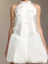 jessie white Strapless satin sleeveless puffy mini dress