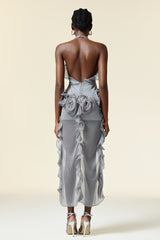 melissa grey Flower Asymmetric Folds Streame Mini Dress