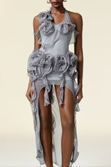 melissa grey Flower Asymmetric Folds Streame Mini Dress