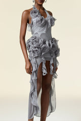 melissa grey Flower Asymmetric Folds Streame Mini Dress