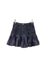 Ruffled Mini Denim Skirt in deep blue