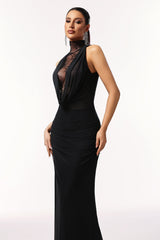 Guga Halter Sleeveless Lace Wrinkle Maxi Dress