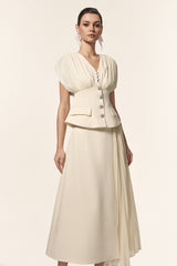 Harli V-Neck Sleeveless Folds Top And Skirt Two-Piece Set