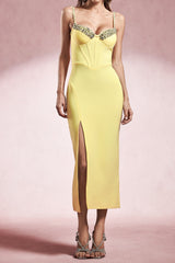 michaelia Sleeveless Diamond Slit Bandage Midi Dress