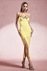 michaelia Sleeveless Diamond Slit Bandage Midi Dress