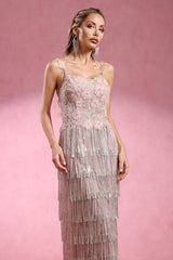 Opala Sleeveless Flowers Diamond Tassels Maxi Dress