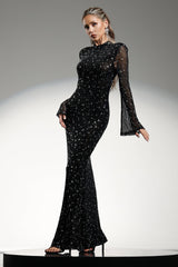 Gilian Long Sleeves High Neck Diamond Maxi Dress